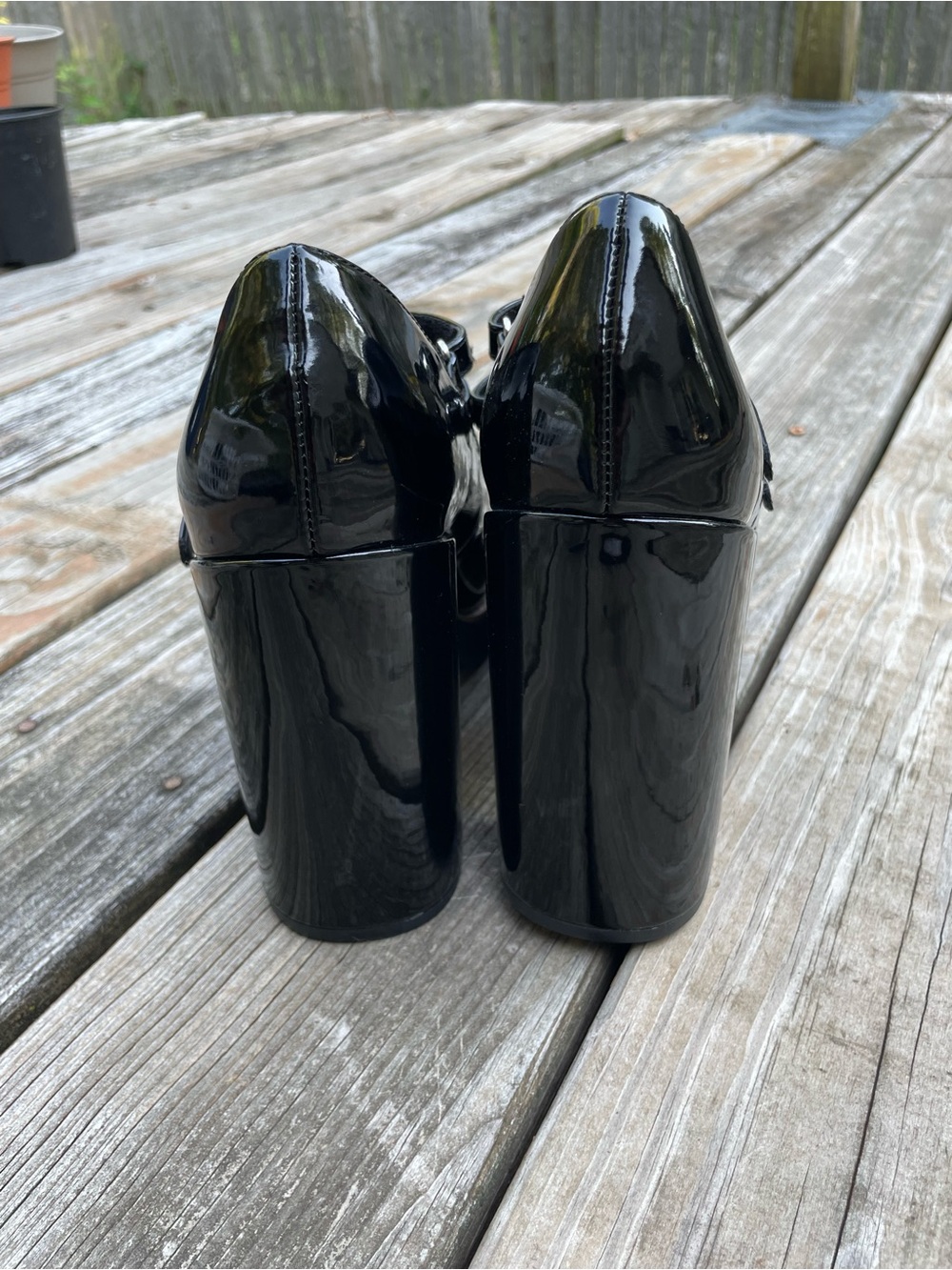 Steve Madden Black Patent Double-Strap Platform 5 inch Heels - Picture 3 of 4